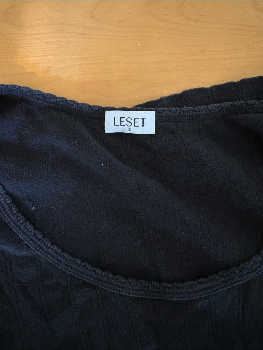 LESET Black Pointelle long sleeve